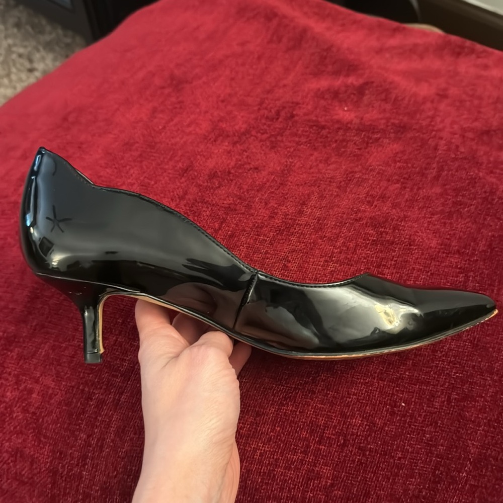 Marc Fisher Black Patent Leather Pointed-Toe Kitten Heels - Women's Pumps - Picture 9 of 10